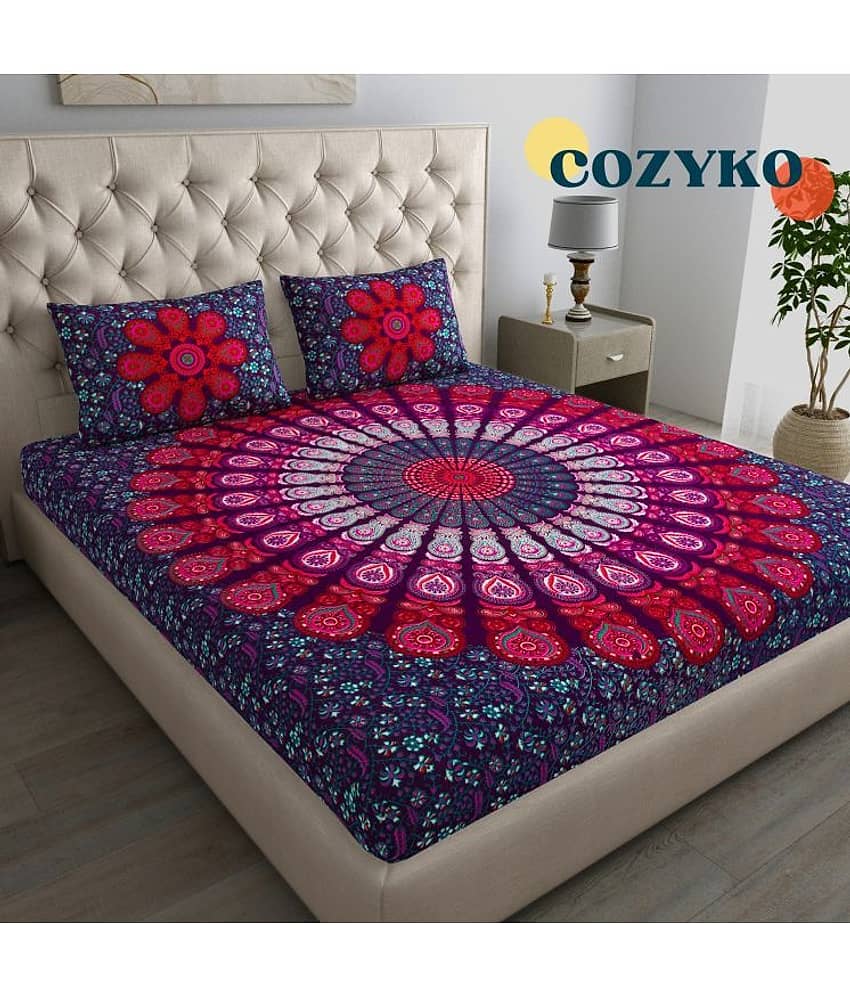 COZYKO Cotton 1 Double Bedsheet with 2 Pillow Covers ( Multicolor )