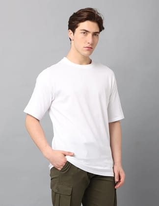 Men White Solid Oversized T-Shirt-White / M