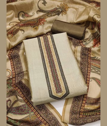 Rangtulika Ethnics Women Silk Blend Unstitched Dress Material ( Maroon )