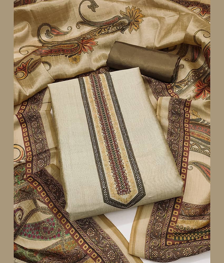 Rangtulika Ethnics Women Silk Blend Unstitched Dress Material ( Maroon )