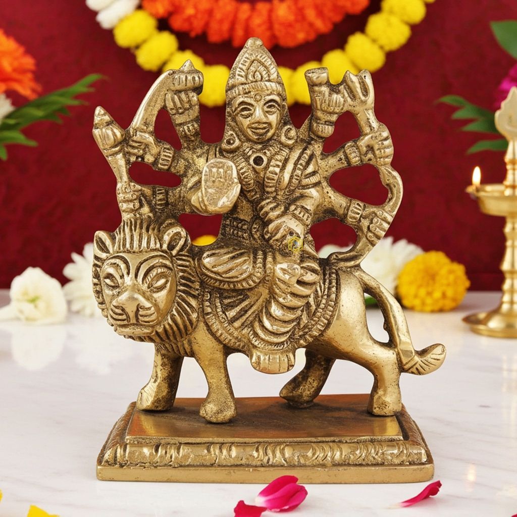 Brass Durga Ji Statue - Classic Religious Idol for Temple Decor, Height : 4 Inch (BSMAS1225 A)