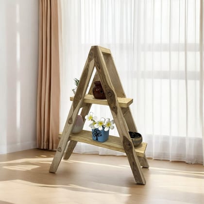Wooden Handcrafted Rack Solid Wood Planter Stand Utility Rack in Natural