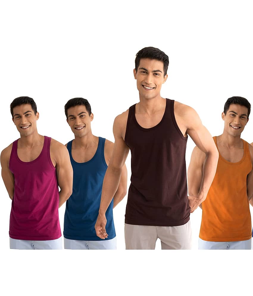 Drako Pack of 4 Cotton Basic Vest For Men ( Multicolor )