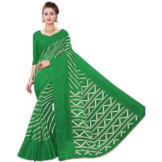 Green Colour Cotton Bandhani Printed Saree