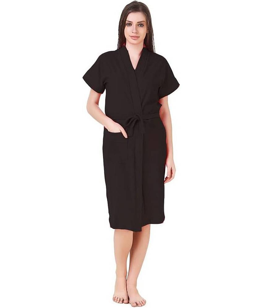 Poorak Black Free Size Bathrobe ( Pack of 1 )