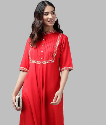 Yash Gallery - Red Rayon Women's Flared Kurti ( Pack of 1 )