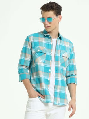 Aqua off-pink casual check shirt-L