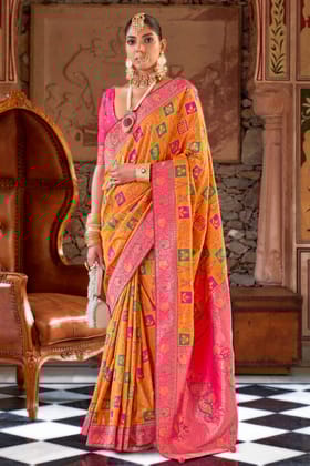 Orange Banarasi Silk Saree