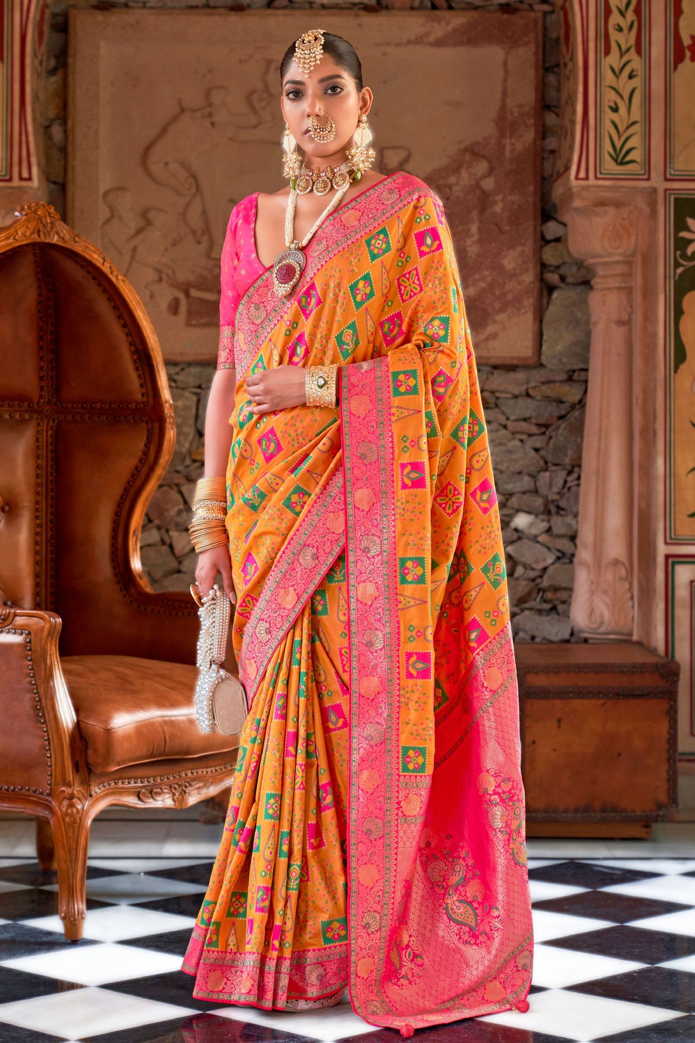 Orange Banarasi Silk Saree