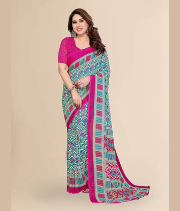 Kashvi Sarees Georgette Printed Kasavu Saree With Unstitched Blouse Piece ( BLUE )