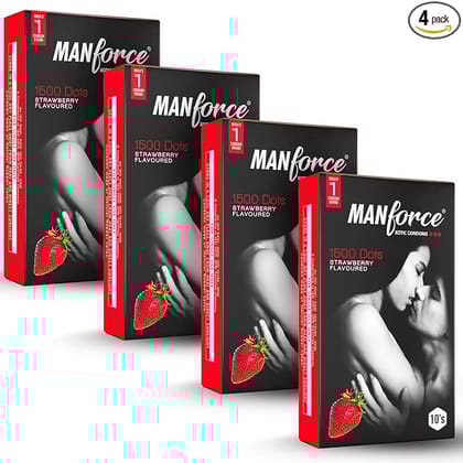 Manforce Xotic Strawberry Flavoured Condoms For Men | 40 Pcs | Extra Dotted & Lubricated Latex Condoms | For Enhanced Pleasure Of Both| India's No. 1 Condom Brand For Safe Sex