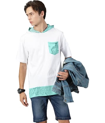 RodZen Cotton Blend Oversized Fit Colorblock Half Sleeves Men's Hooded T-Shirt - Multicolor ( Pack of 1 )