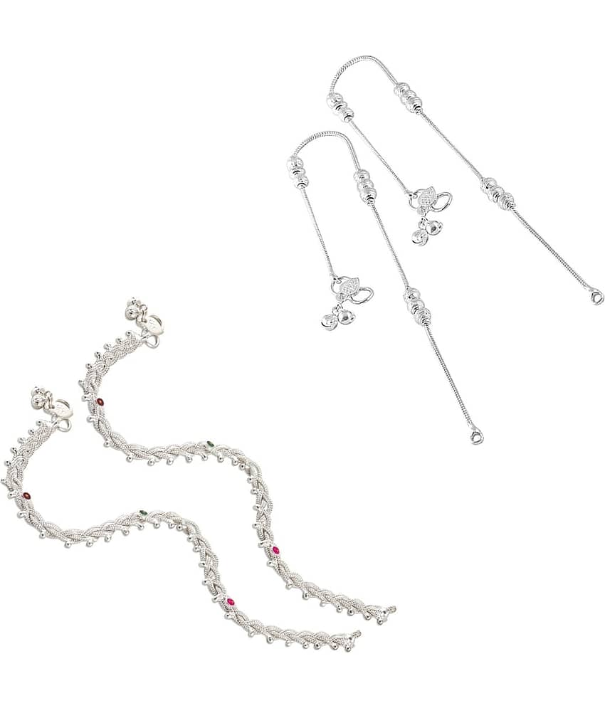 HEER COLLECTION - Silver Anklets ( Pack of 2 )