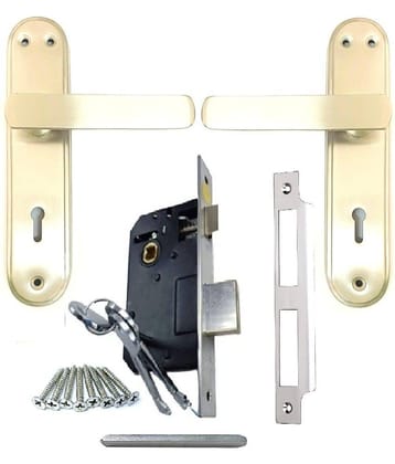 Onmax Stainless Steel 7 inches High Quality Premium Range Matt Satin Silver Finish with Slim Mortise Door Lock Set and 6 Lever Double Action Brass Latch Brass Bhogli Lockset for House Hotel Bedroom Living Room Main Door Pack of 1 set, (SML6+SS706MSS)