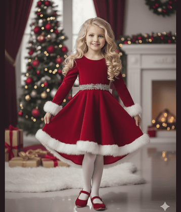 DS DRESSES Velvet Frock For Girls ( Pack of 1 , Red )