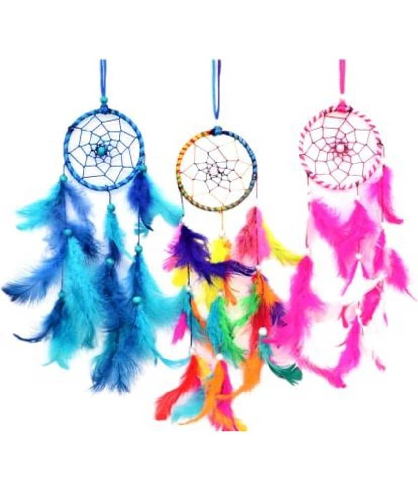 Lucky Traders Multicolor Feather Dream Catcher - Pack of 3 ( 22 X 8 cms )