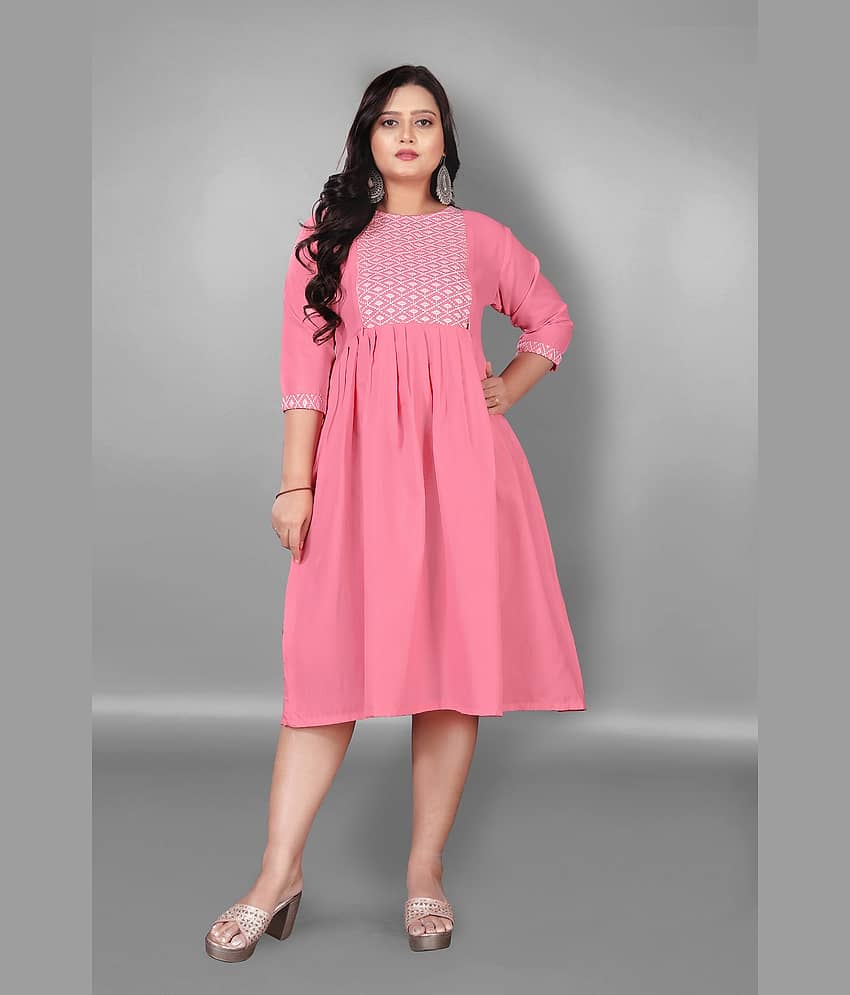 Hetsa Women Cotton Blend Embroidered Anarkali Kurti ( Pink )