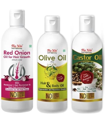 The Nile Red Onion 200 Ml + Olive Oil 100 ML + Castor Oil 100 Ml 400 mL Pack of 3
