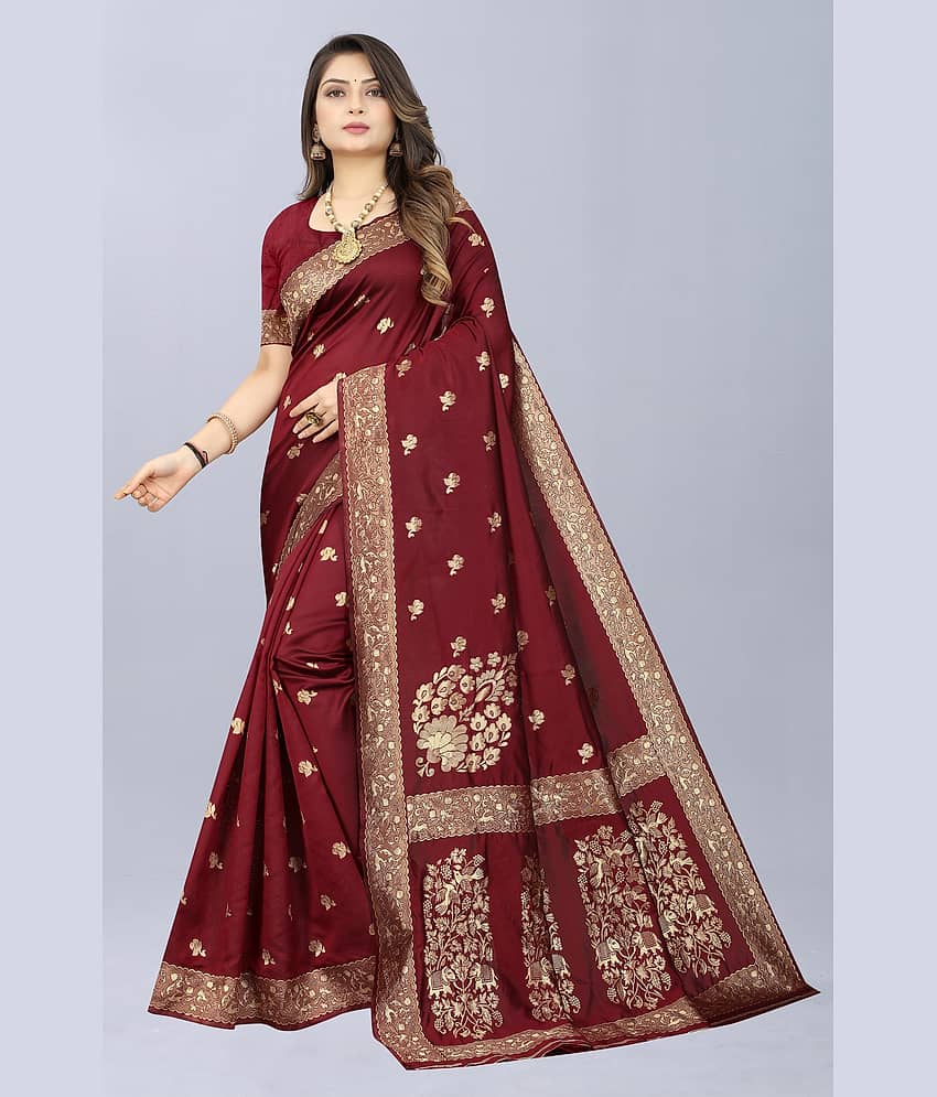 NENCY FASHION Banarasi Silk Embellished Saree With Unstitched Blouse Piece ( LightGreen )