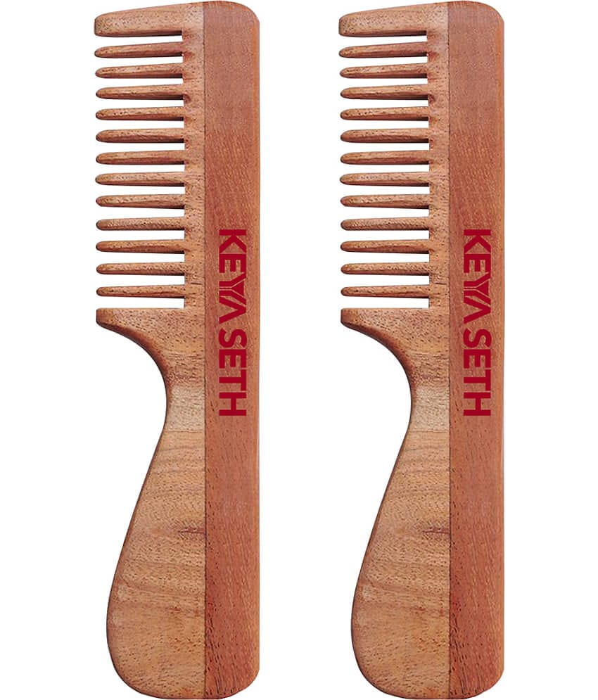 Keya Seth Aromatherapy Neem Wooden Comb with Handle Styler Pack of 2