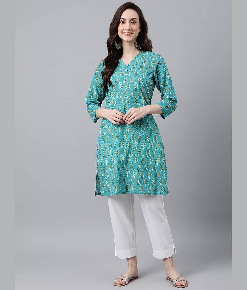 Janasya Women's Cotton Regular Top ( Turquoise )