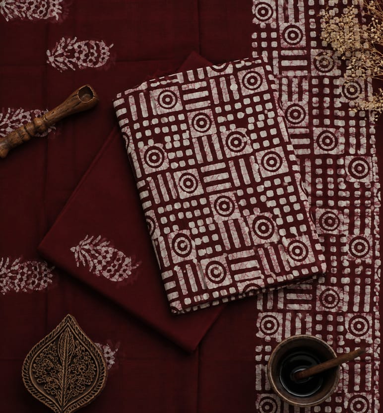 Handcrafted Batik Print 3 Piece Unstitched Cotton Suit set