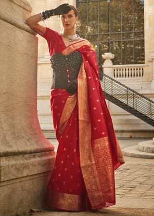 Bridal Red Woven Banarasi Khaddi Silk Saree