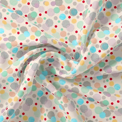 Tiny Bubble Lining With Multicolour Doted Circle Digital Printed Fabric-Polyester / Japan Satin / 110 CM | 43 Inch