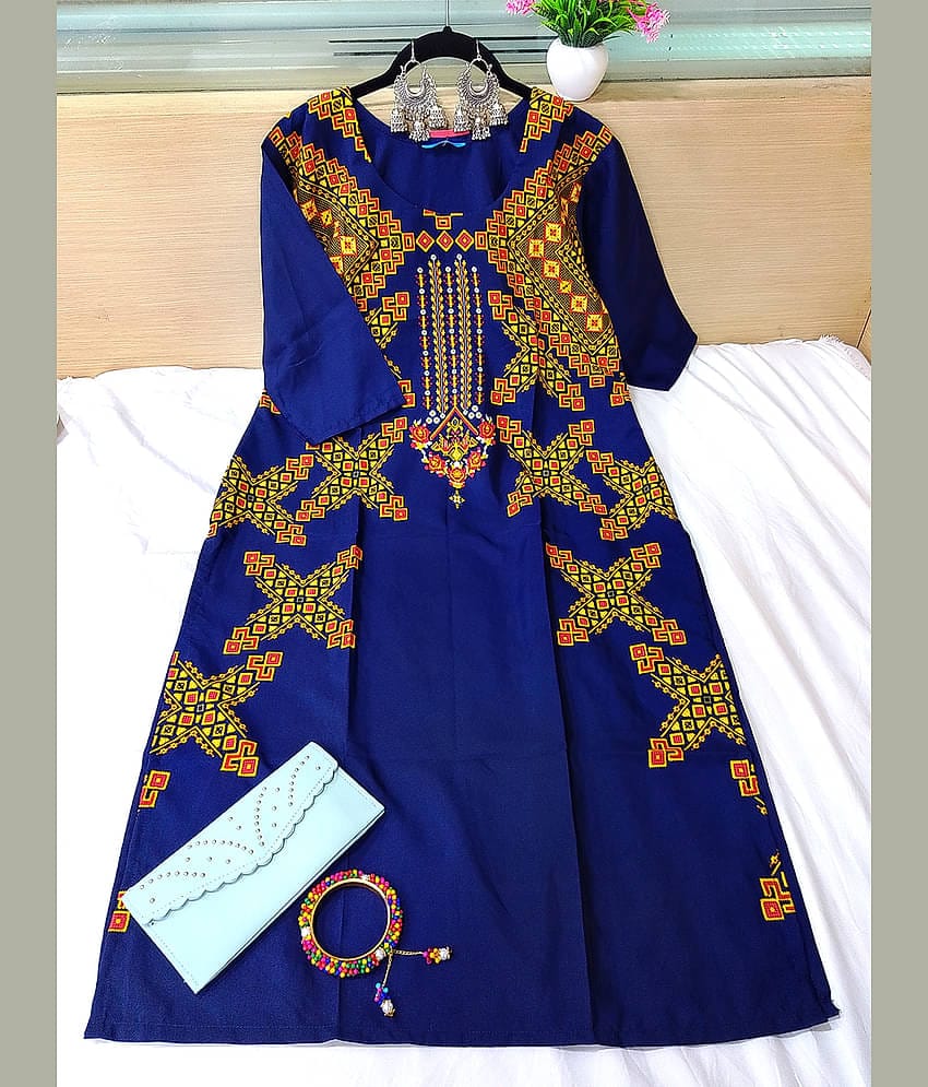 Ethnic Basket Pack of 1 Crepe Printed Straight Women's Kurti - ( Navy Blue )