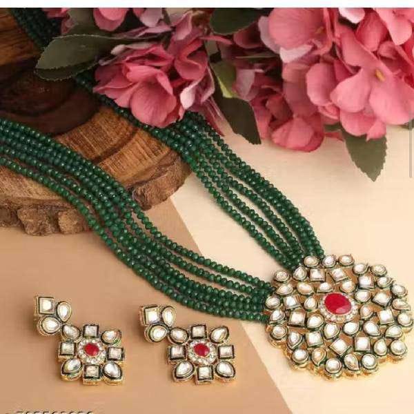 Green Long Bead Necklace Set