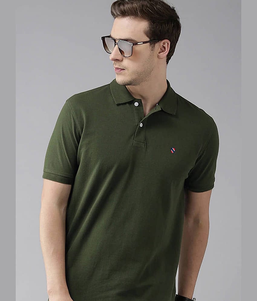 Merriment Pack of 1 Cotton Blend Regular Fit Solid Half Sleeves Men's Polo T Shirt ( Olive Green )