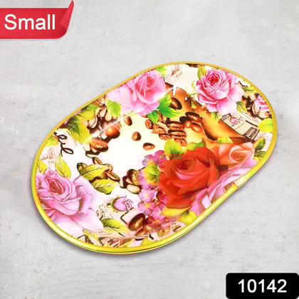 Small Plastic Flower Printed Design Serving Tray (1 Pc / 27 x 18 CM / Mix Color)
