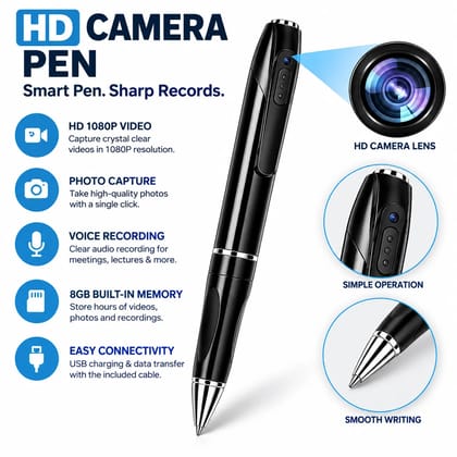 Camera Pen 1080P Video Recording Pen with Photo Capture, Voice Recorder, 8GB Built-in Memory & USB Charging Black Camera Pen 1080P Video Recording Pen with Photo Capture, Voice Recorder, 8GB Built-in Memory & USB Charging Black