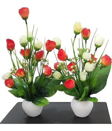 BAARIG - Orange Rose Artificial Flower ( Pack of 2 )