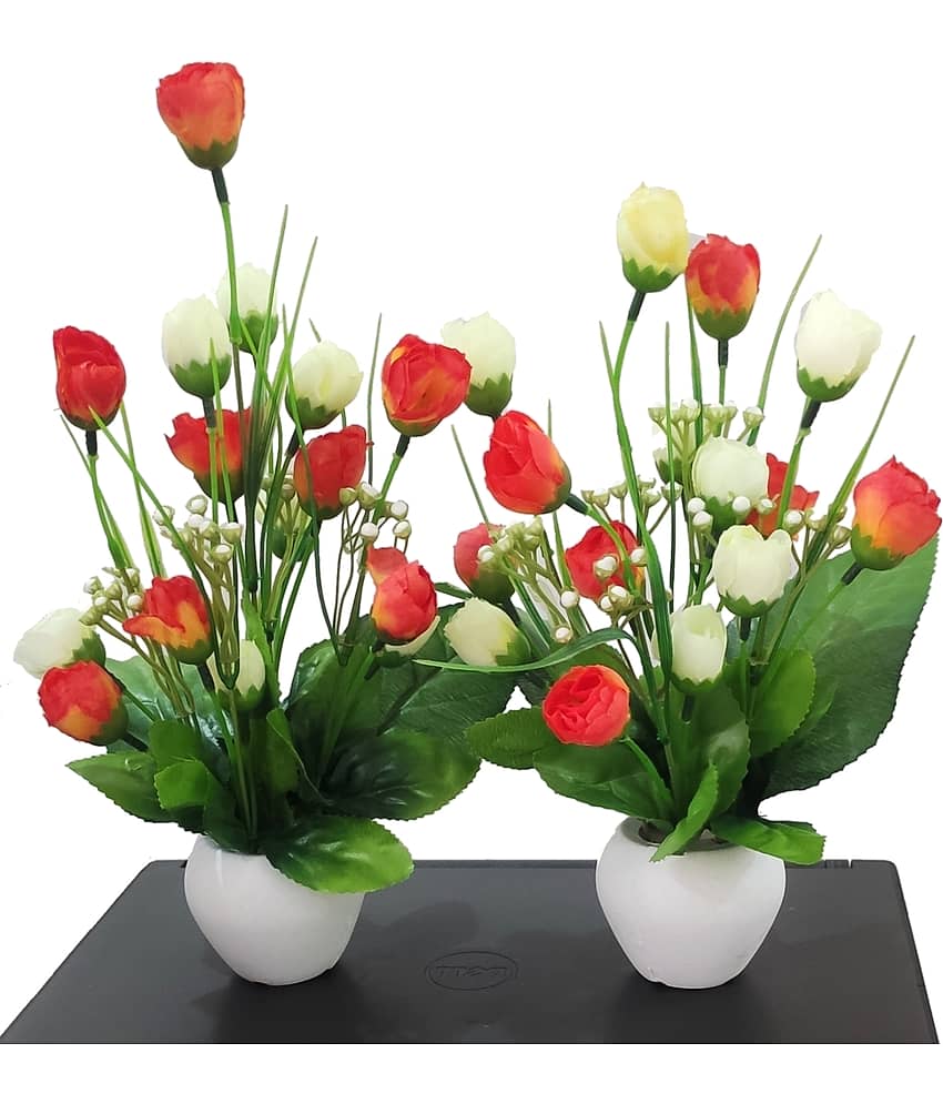 BAARIG - Orange Rose Artificial Flower ( Pack of 2 )