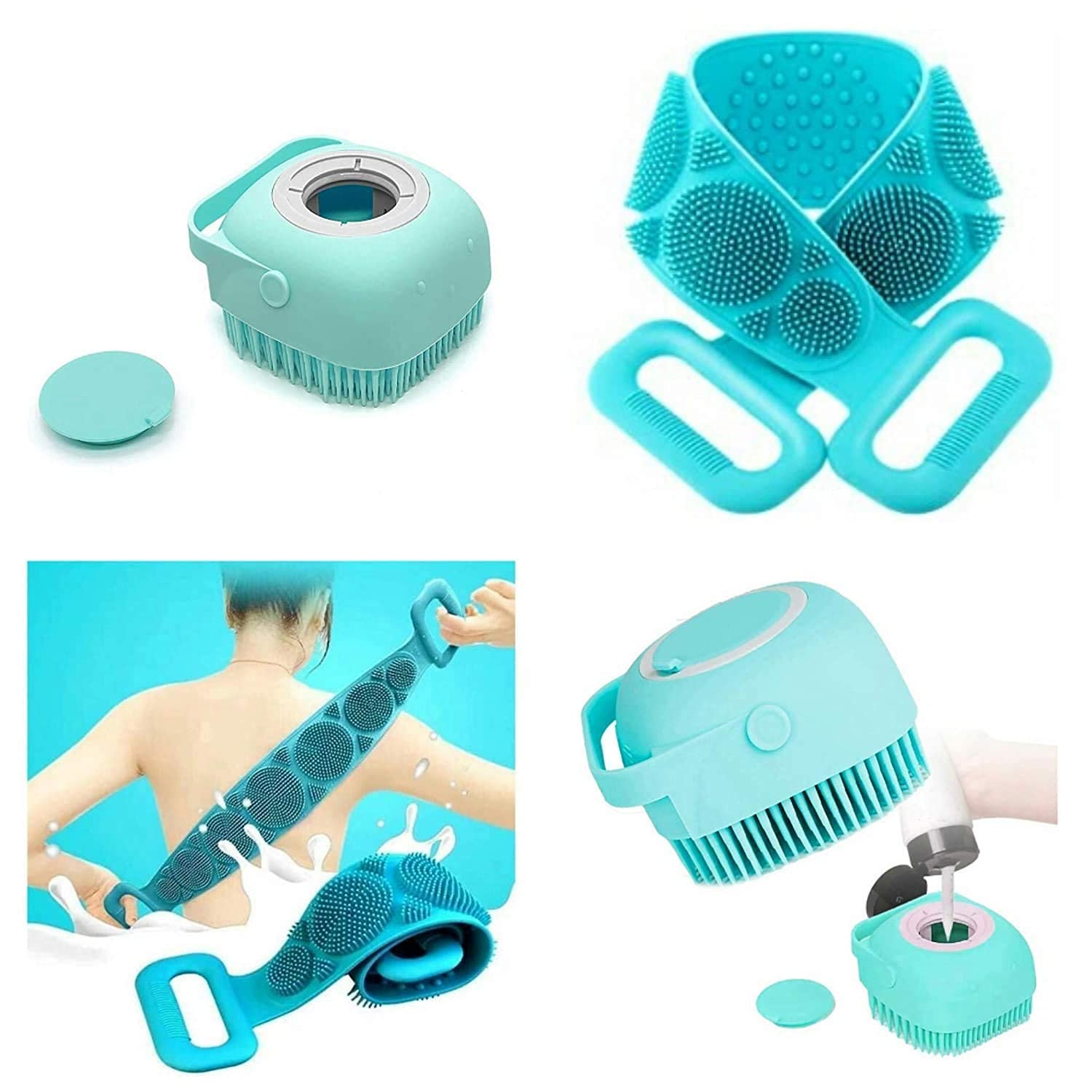 BREEPREE Combo Pack of 2 Silicone Body Back Scrubbers Double Sided Exfoliating Belt for Deep Cleansing and Massage