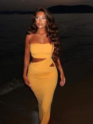 Hollow Out Tube CutOut Slit Dress-Yellow / M