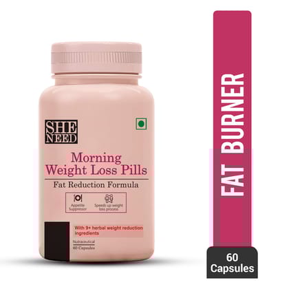 SheNeed Morning Weight Loss Pills With Fat Reduction Formula For Daily Calorie Burn With Garcinia Cambogia, Green Tea Extract And Black Tea Extract For Men & Women, Vegan – 60 Capsules
