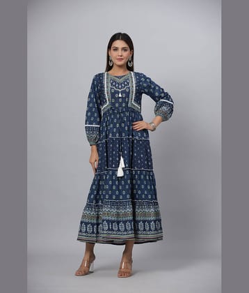 Juniper Women Cotton Blend Printed Fit & Flare Dress ( Navy )