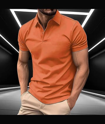 AIN6 Men Cotton Blend Regular Fit Solid Polo T Shirt ( Orange )
