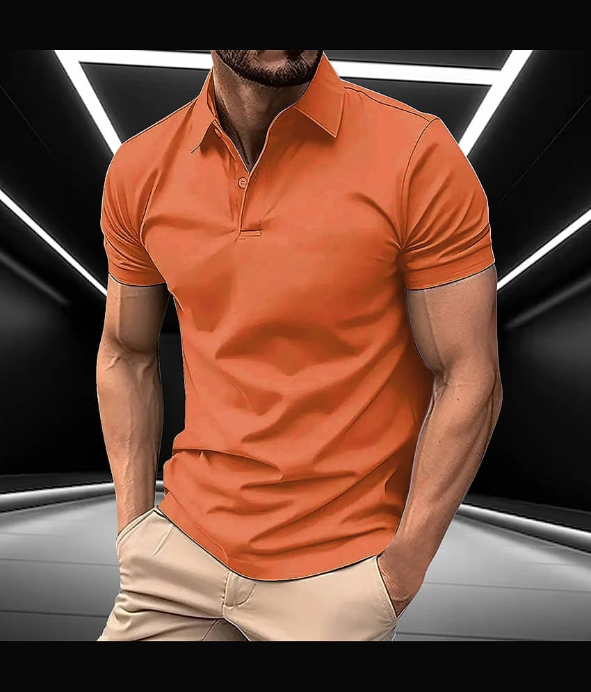 AIN6 Men Cotton Blend Regular Fit Solid Polo T Shirt ( Orange )