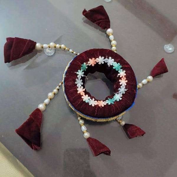 Premium Designer Edhuni Handmade Festive Attire Maroon Velvet White moti