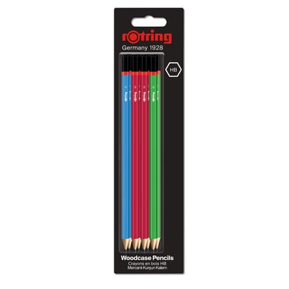 Rotring Woodcase HB Graphite Pencil, Core Assorted Colours- Blister Pack of 8 Wooden Pencils