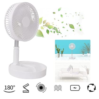 Telescopic Electric Desktop Fan Height Adjustable, Portable & Quiet, Rechargeable USB Fan with Foldable Design for Home, Office & Travel, 4 Speeds & Oscillation