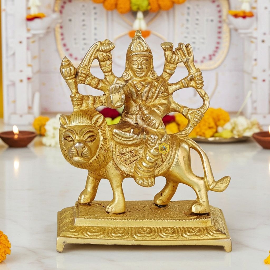 Brass Durga Ji God Idol - Premium Quality Handmade Showpiece, Height : 3.5 Inch (BSMAS1044 D)