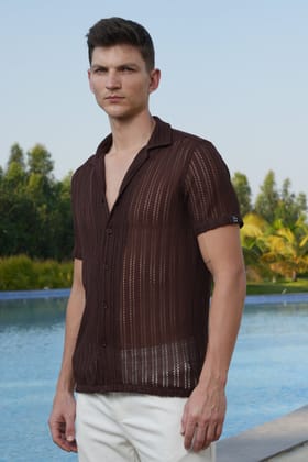 Ardeen - Crotchet Shirt - Brown-S-38 / BROWN