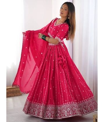 kedar fab Pink Georgette Circular Semi Stitched Lehenga Single