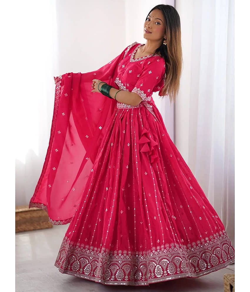 kedar fab Pink Georgette Circular Semi Stitched Lehenga Single