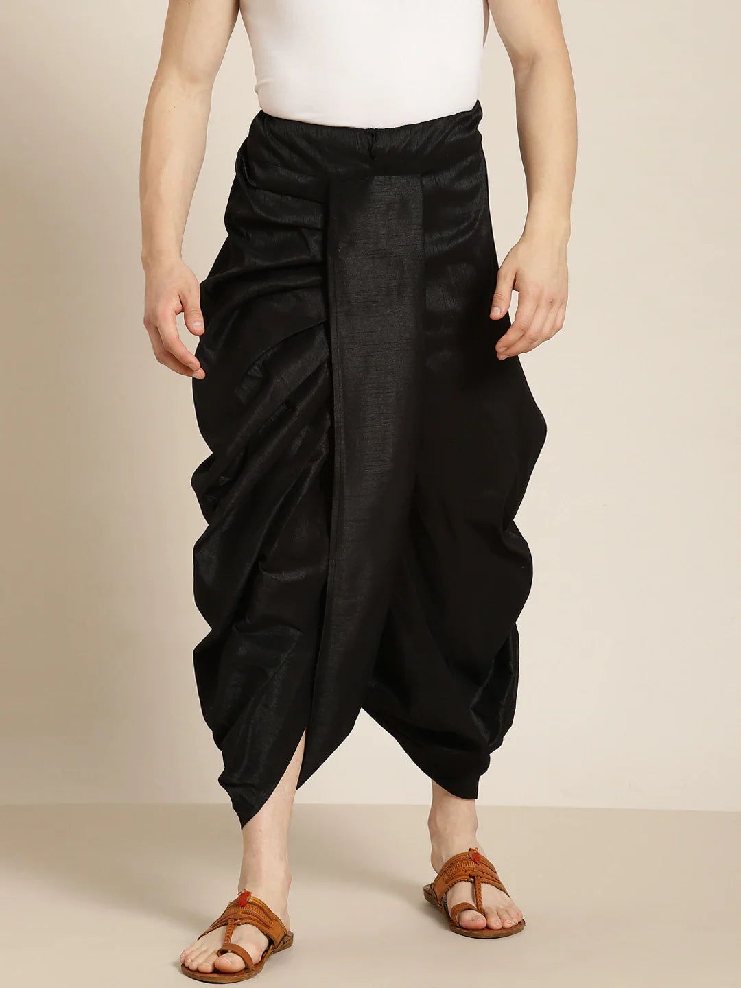 Sojanya (Since 1958), Men's Silk Blend Black Stitched Dhoti-Onesize / Black