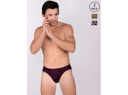 Frenchie Designer 100% Combed Cotton Printed Briefs for Men - Assorted Colours (Pack of 2) - 80